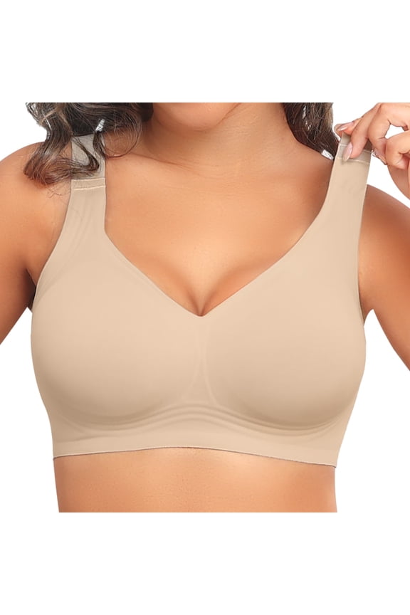 Wireless Push Up Bras for Women, Full Coverage Comfort Smoothing,Seamless No Underwire Bralette ,Nude M