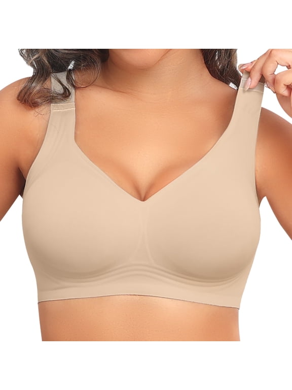 Wireless Bras for Women Full Coverage Comfort No Underwire Jelly Bras, Nude XL