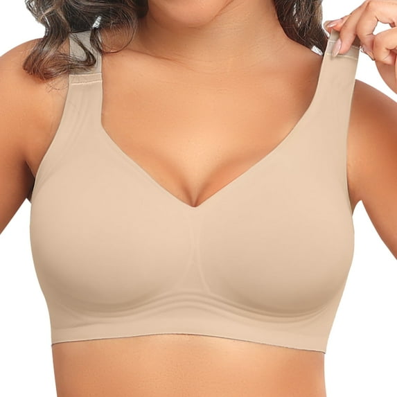 PoseFree Wireless Bras for Women Full Coverage Comfort Seamless No Underwire Bras Nude XL