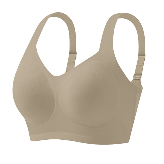 PoseFree Women Jelly Bra Wireless Supportive Full Coverage Bra | Comfortable,No Underwire,Support&Lift,Push Up,Everyday,Breathable,Soft,Seamless Khaki L