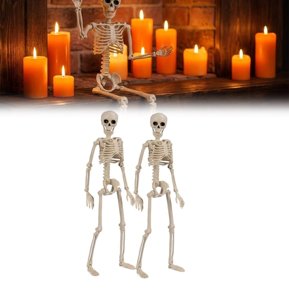 Poseable Mini Skeletons for Halloween Decor, 15.7" Small Skeleton Decorations for Halloween Party, Haunted House & Indoor Outdoor Displays (2PCS)