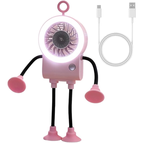 Poseable Robot Fan – 5 Speeds, Strong Suction, LED, Digital Display, Phone Holder, 2026 Cute Robo Desk Fan, USB Rechargeable, Portable Bendable Personal Desktop Fans for Office Travel
