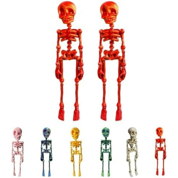 Poseable Skeleton Fridge Magnet, 2PCS 3D Mini Skeletons with Movable Joints Fridge Magnets, Multi-Colors Skull Decor, Funny Goth Human Skeleton Magnetic Accents for Refrigerator, Kitchen,Red Gold