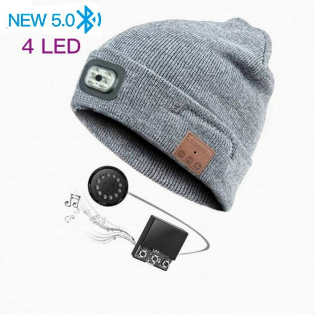 Poseca Bluetooth Beanie Hat LED Beanie Hat, Unisex Wireless Headphone Beanie USB Rechargeable Lighted Cap with Built-in HD Stereo Speakers & Mic