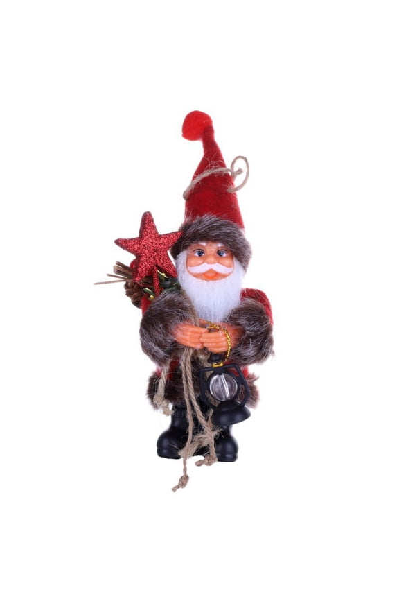 Christmas Figure Standing Plush Santa Claus with Kerosene Lamp Decor Xmas Ornament