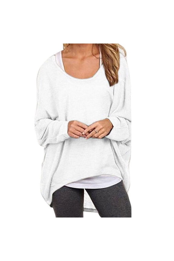 Womens Long Sleeve Casual Crew Neck Basic Loose Tee Tunic Blouse Tops