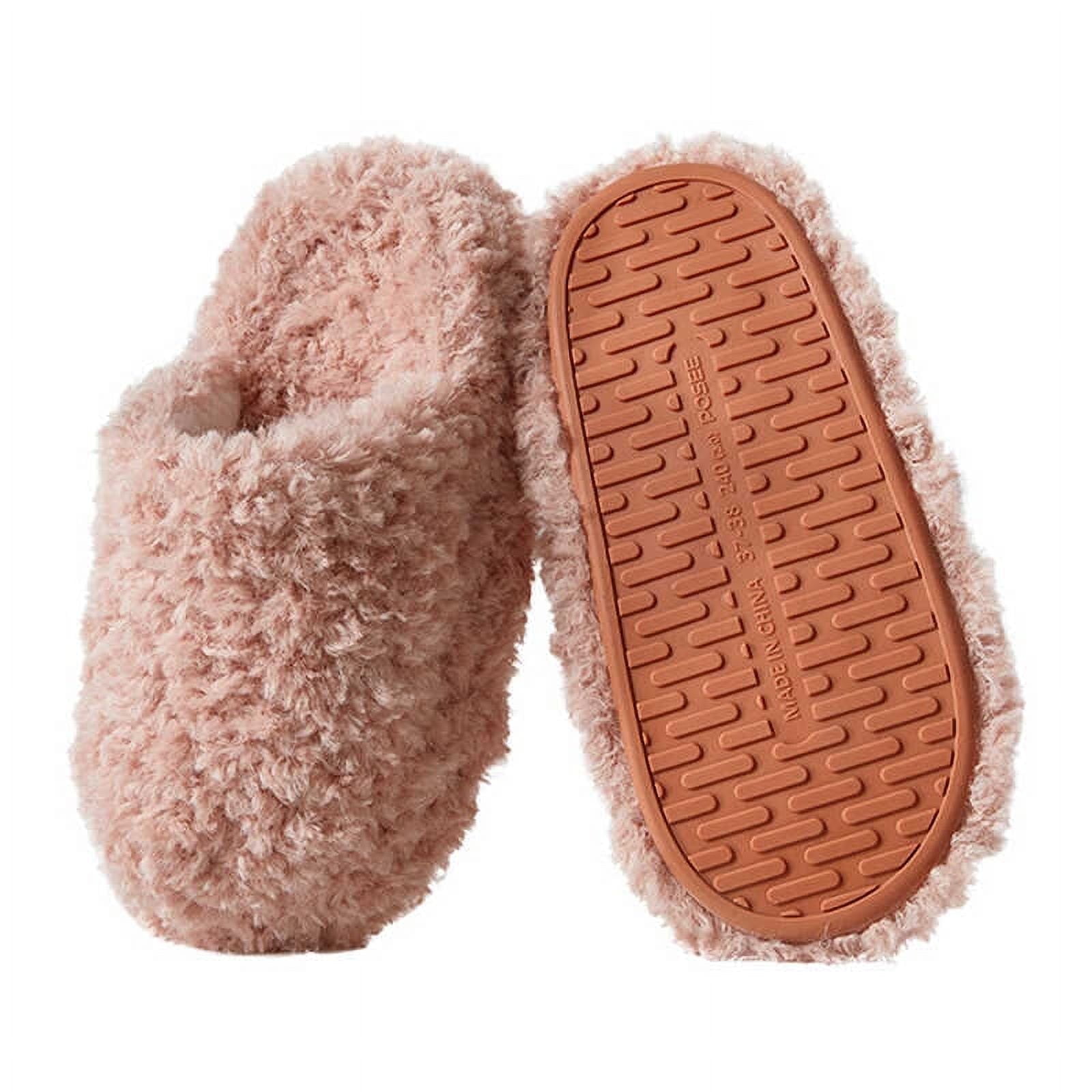 Posee Fuzzy Slippers For Women, Fluffy Cushioned Memory Foam Slide