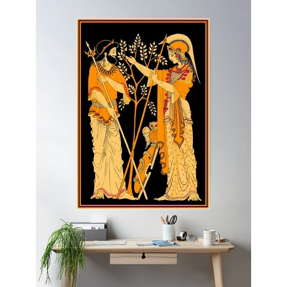 Poseidon And Athena : Vintage Greek God And Goddess Print Poster Wall Art, Modern Wall Decor For Living Room Bedroom, 8x12 UNFRAMED