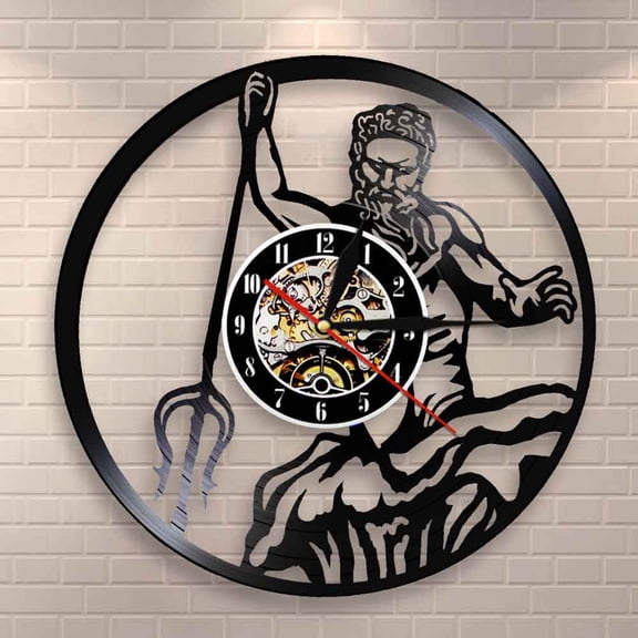 Poseidon Greek Mythology Neptune God Wall Clock Myth Greece Sea God Vinyl Record Vintage Record Clock Vintage Conchology Art
