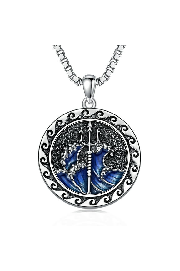 Poseidon Necklace 925 Sterling Silver Poseidon Trident Pendant Necklace for Men Greek Greece Amulet Jewelry Gifts, 22+2 Chain