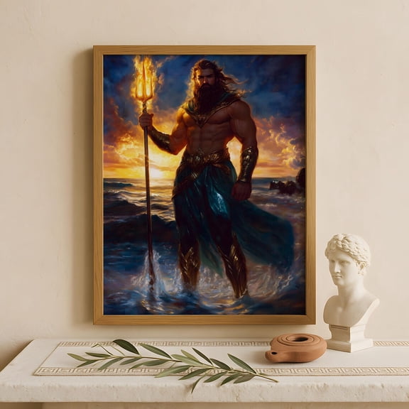 Poseidon Sea God Poster Greek Mythology Wall Art Unframed Paper Poster 8x10in