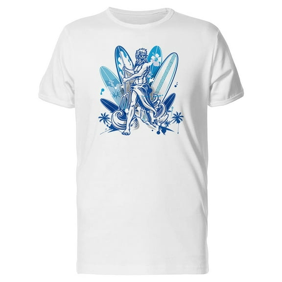Poseidon Surfer, Cool Surfboards T-Shirt Men -Image by Shutterstock, Male XX-Large