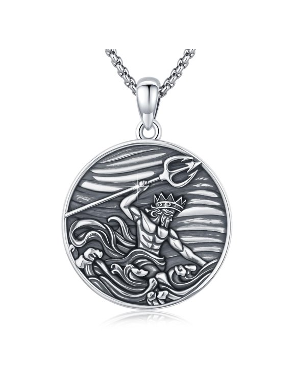Poseidon Trident Necklace 925 Sterling Silver Greece Amulet Pendant Pirates Necklace Archangel Protection Pendant Jewelry Gift for Men Women Birthday Christmas Gift