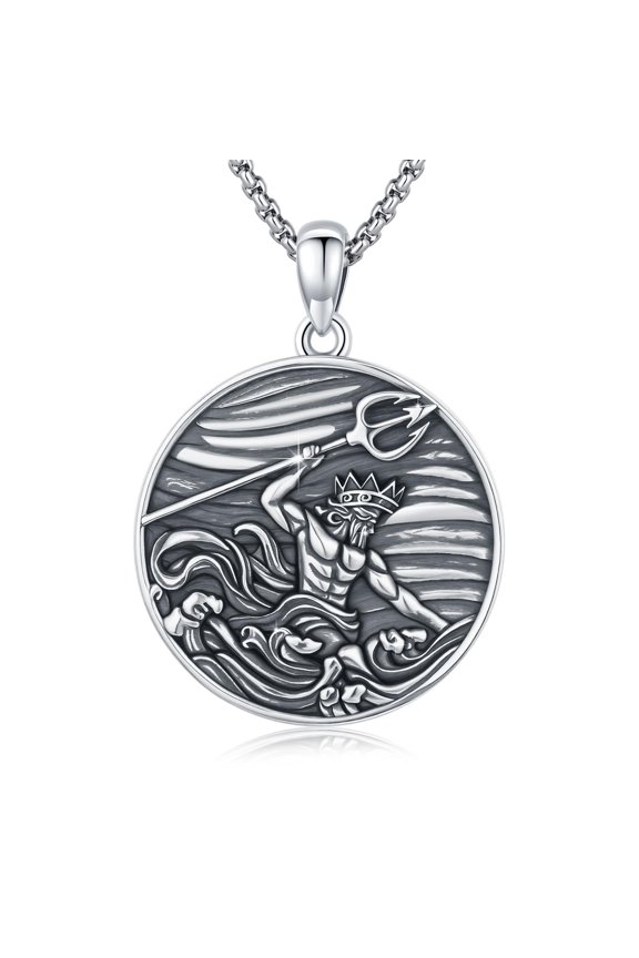 Poseidon Trident Necklace 925 Sterling Silver Greece Amulet Pendant Pirates Necklace Archangel Protection Pendant Jewelry Gift for Men Women Birthday Christmas Gift
