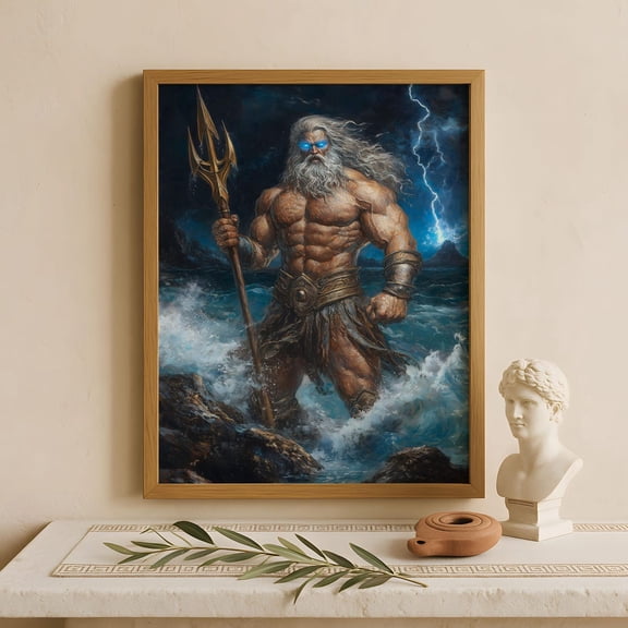 Poseidon Wall Art, God of the sea, Greek gods poster, Greek god decor, Greek gods wall art, Greek mythology, Greek god Poseidon art Unframed Paper Print