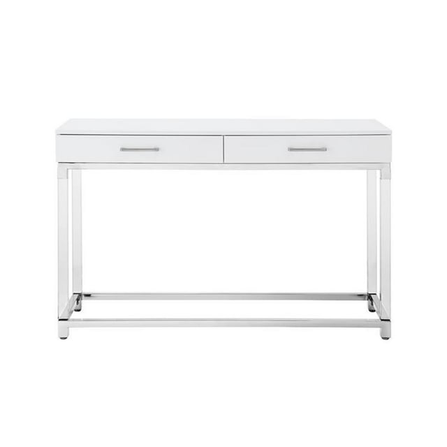 Posh Briar 2-Drawer Metal Console Table with Acrylic Legs in White/Chrome