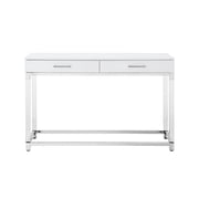 Posh Briar 2-Drawer Metal Console Table with Acrylic Legs in White/Chrome
