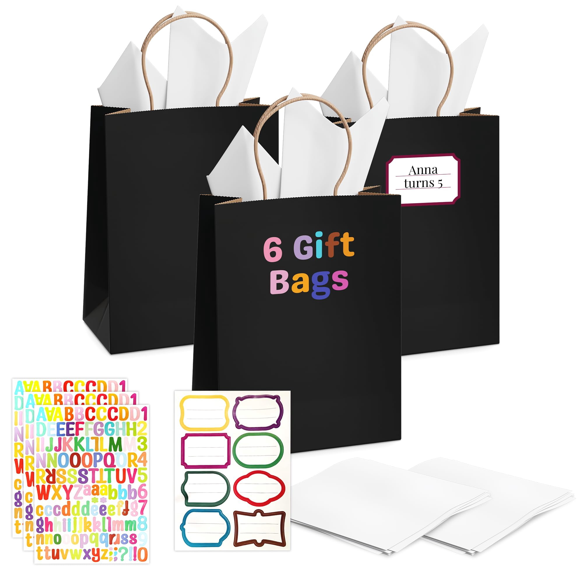 36 Pack Small Neon 'Let's Glow' Party Gift Bags With Handles & Tissue Paper | Glow In The Dark Birthday Favors