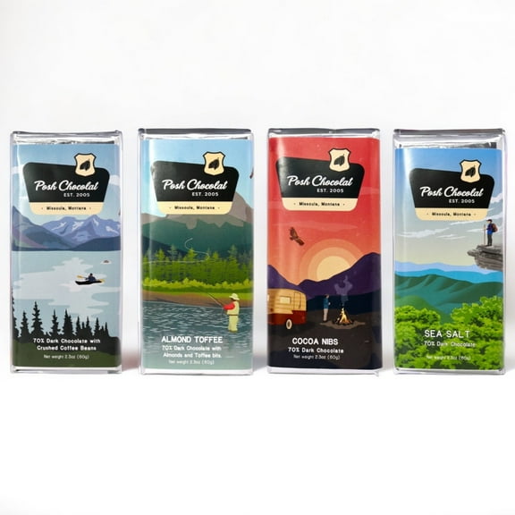 Posh Chocolat National Park Dark Chocolate Bars, 4-Pack, 10oz