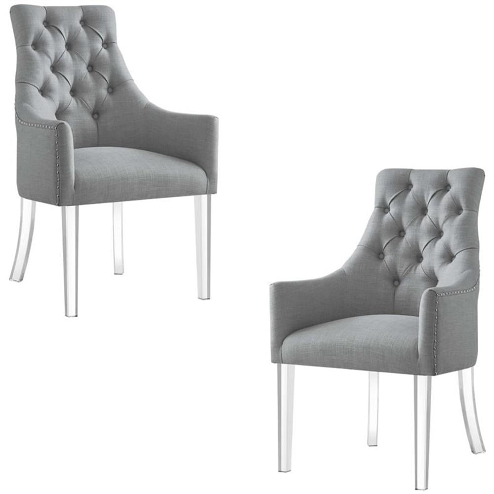 Elegant Gray Linen Upholstered Side Chair with Acrylic Legs