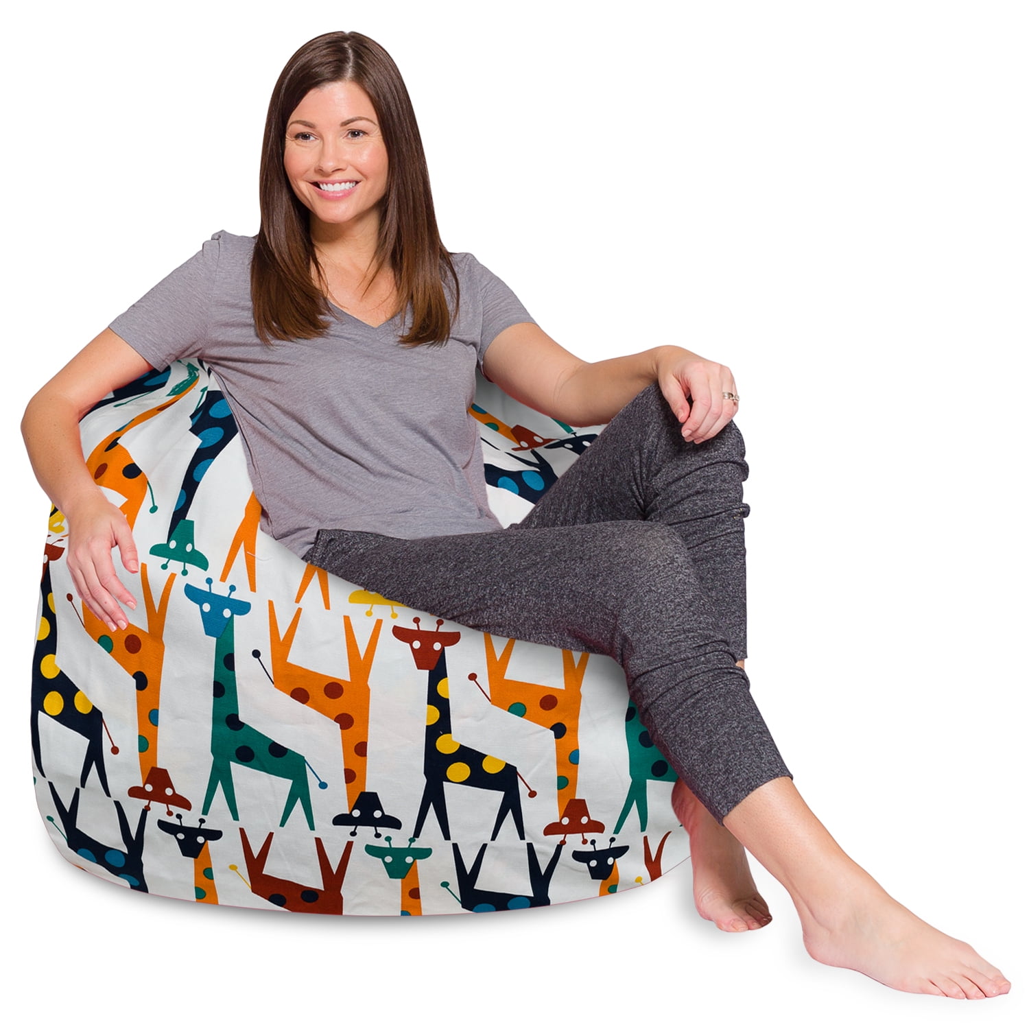 Posh Creations Bean Bag Chair, Adults, Kids, 4 ft, Canvas Giraffes on White
