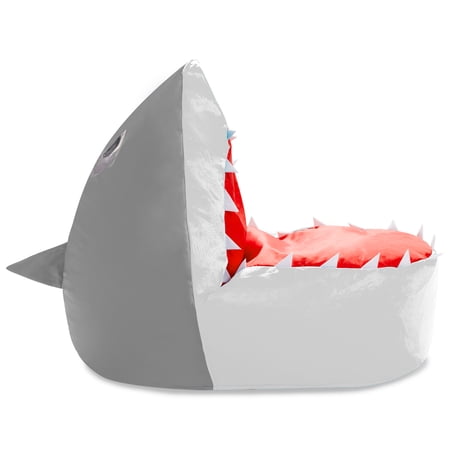 Posh Creations Bean Bag Chair Cover, Soft Shark Lounger, Kids, 2.5 ft, White