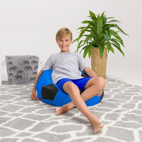 Posh Creations Bean Bag Chair, Kids, 2.25 ft, Blue Soccer Ball