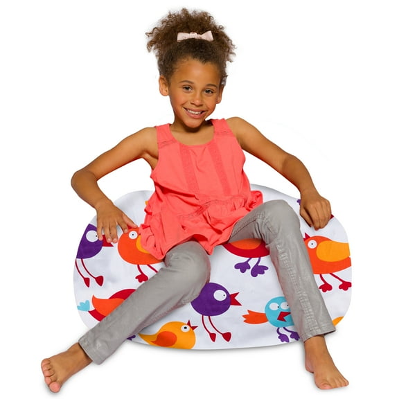 Posh Creations Bean Bag Chair, Kids, 2.25 ft, Canvas Birds on White