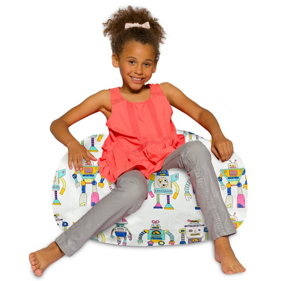Posh Creations Bean Bag Chair, Kids, 2.25 ft, Canvas Robots on White
