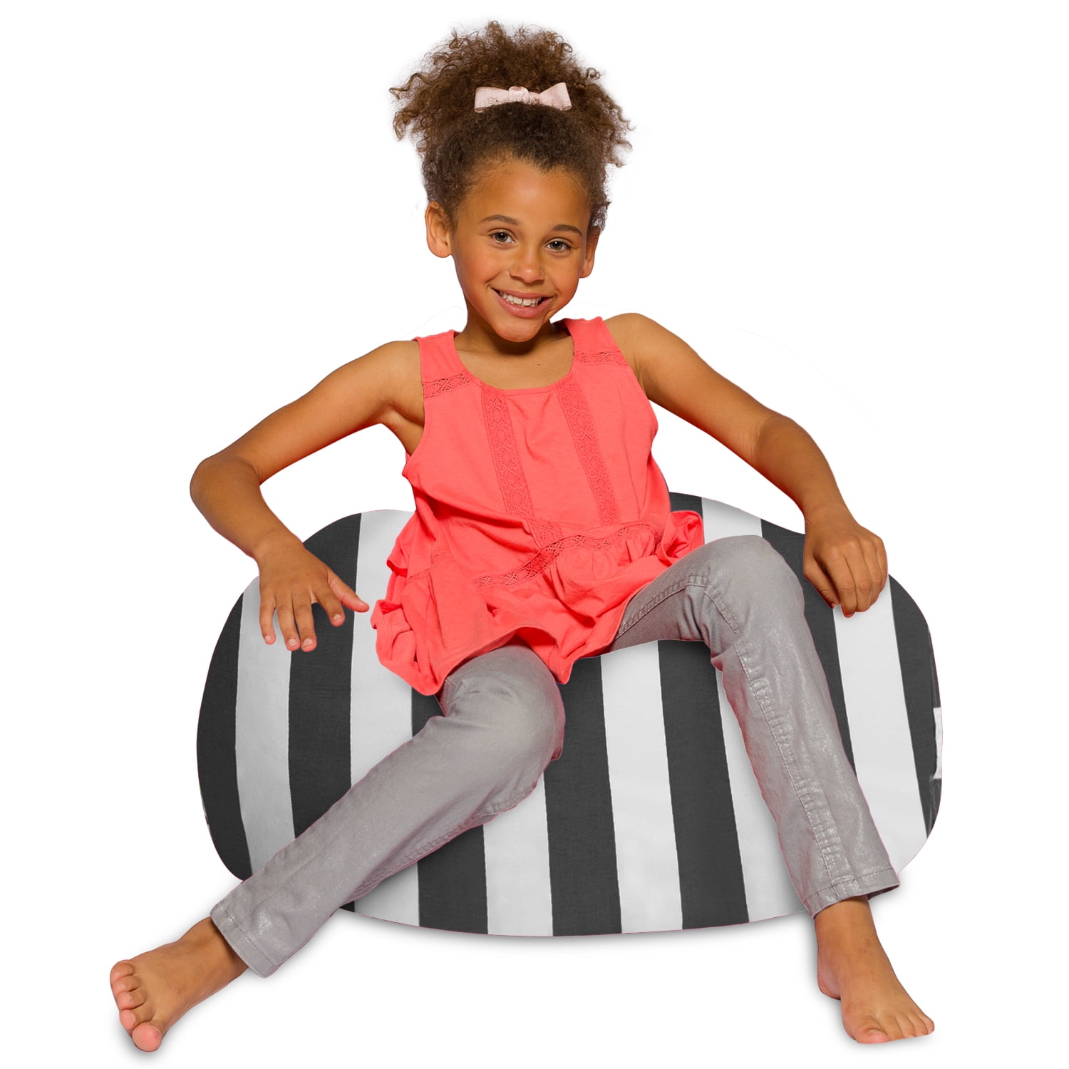 Medium Blue and White Canvas Bean Bag Chair with Removable Cover