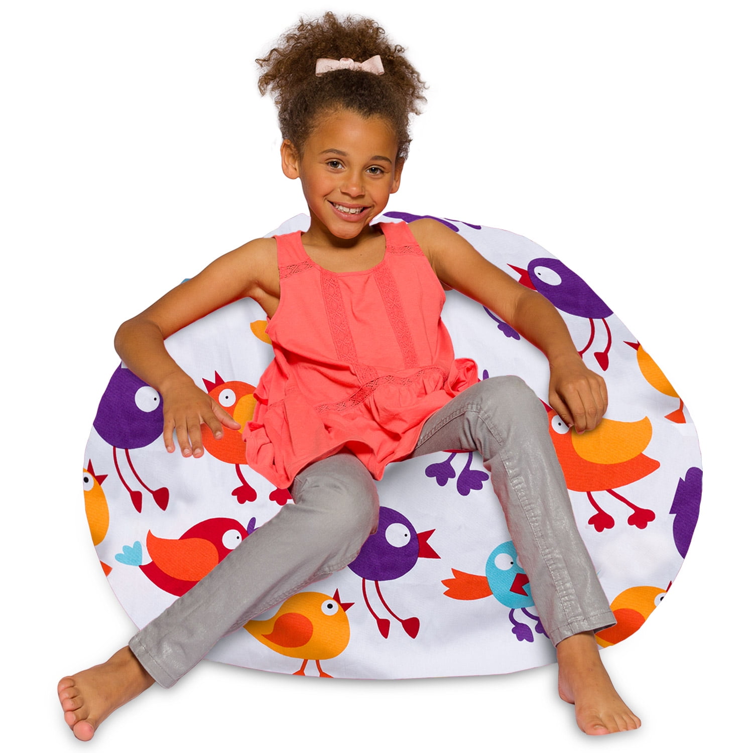 Posh Creations Bean Bag Chair, Kids, 3 ft, Canvas Birds on White