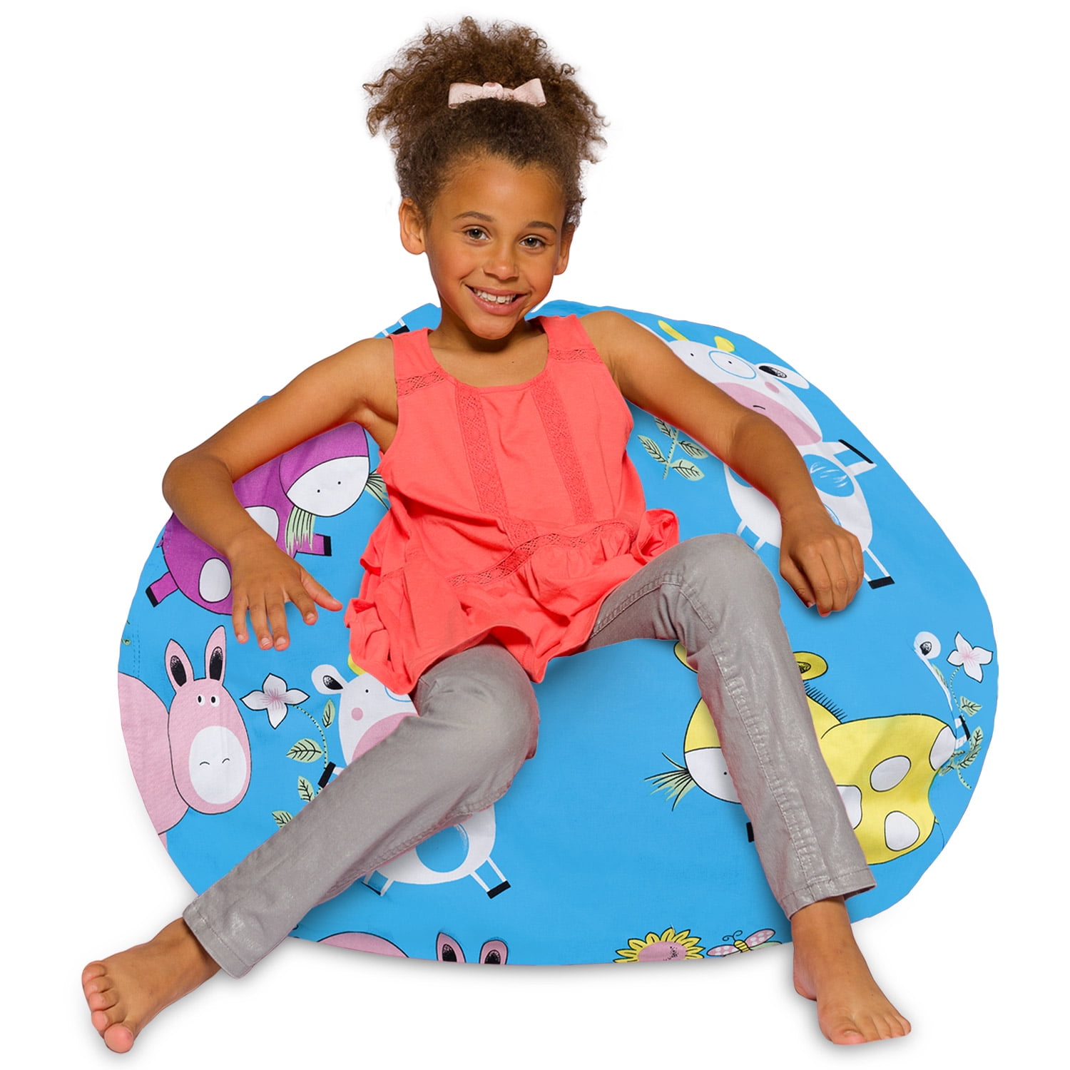 Posh Creations Bean Bag Chair, Kids, 3 ft, Canvas Farm Animals On Blue