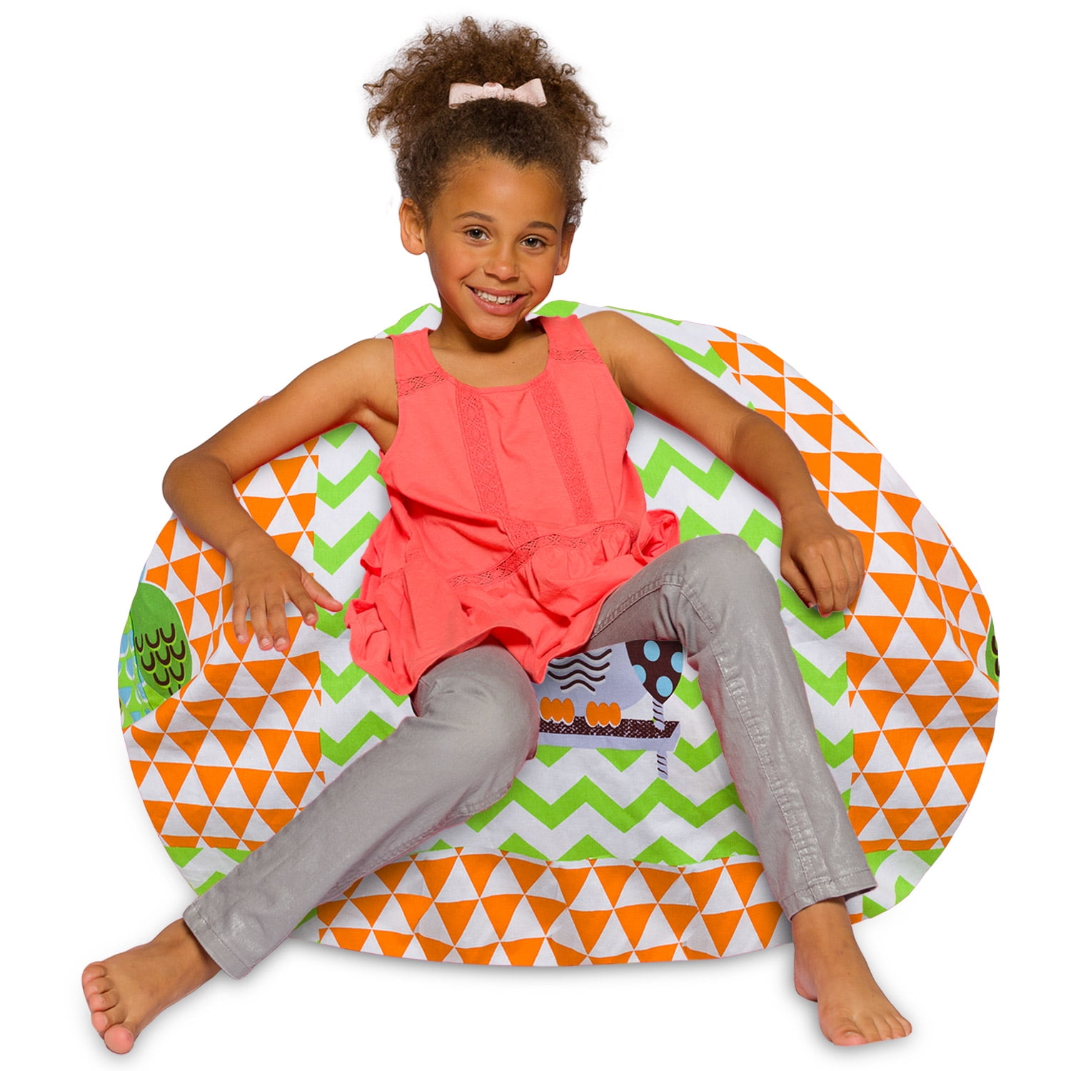 Posh Creations Bean Bag Chair, Kids, 3 ft, Canvas Owls Green & Orange