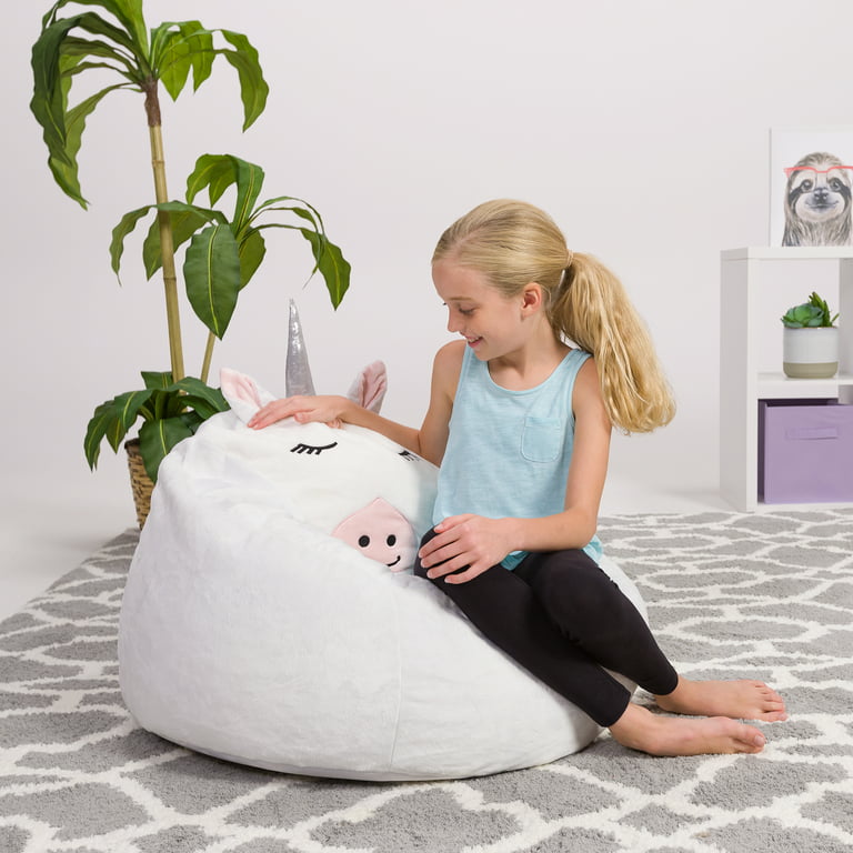 Posh Creations Cute Soft and Comfy Bean Bag Chair for Kids, Large, Animal - White Unicorn