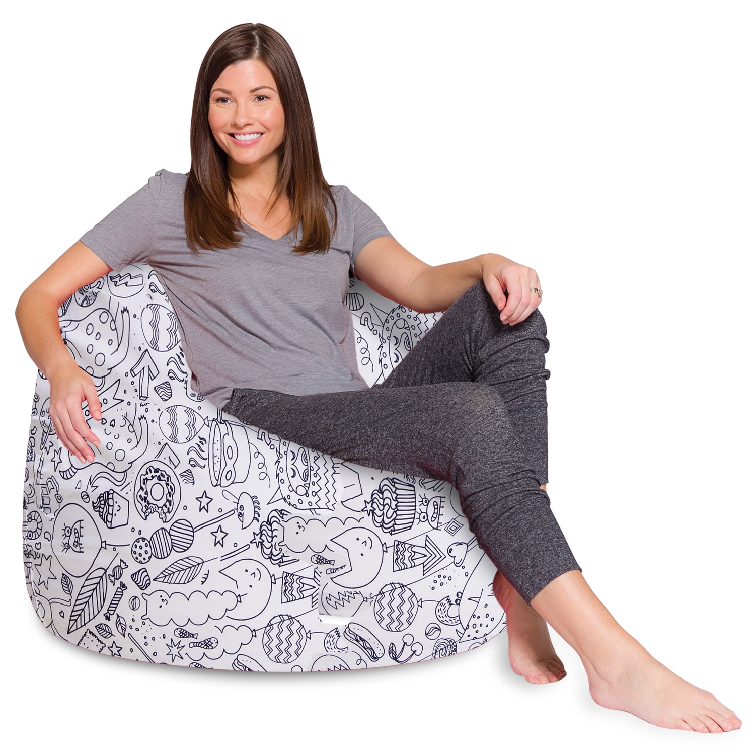 X-Large White Canvas Bean Bag Chair with Fun Creatures