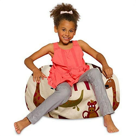 Posh Creations Bean Bag Chair, Soft Lounger, for Kids, Canvas, 2 ft, Jungle Animals, Tan