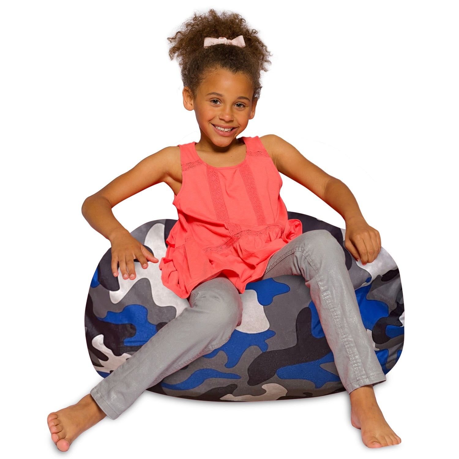 Posh Creations Bean Bag Chair for Kids, Teens, and Adults, 27in - Medium, Nylon Camo Blue and Brown