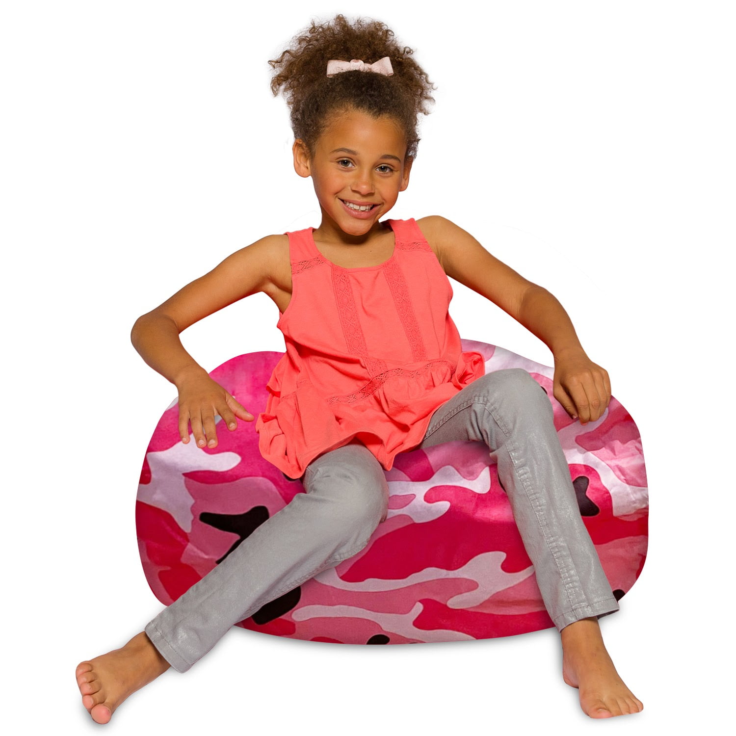 Posh Creations Bean Bag Chair for Kids, Teens, and Adults, 27in - Medium, Nylon Camo Pink and Black