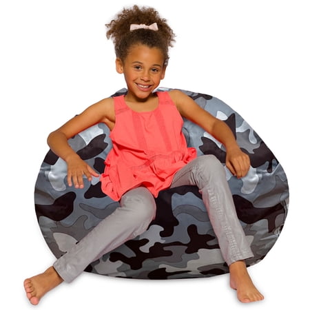 Posh Creations Bean Bag Chair for Kids, Teens, and Adults, 38in - Large, Nylon Camo Gray and White