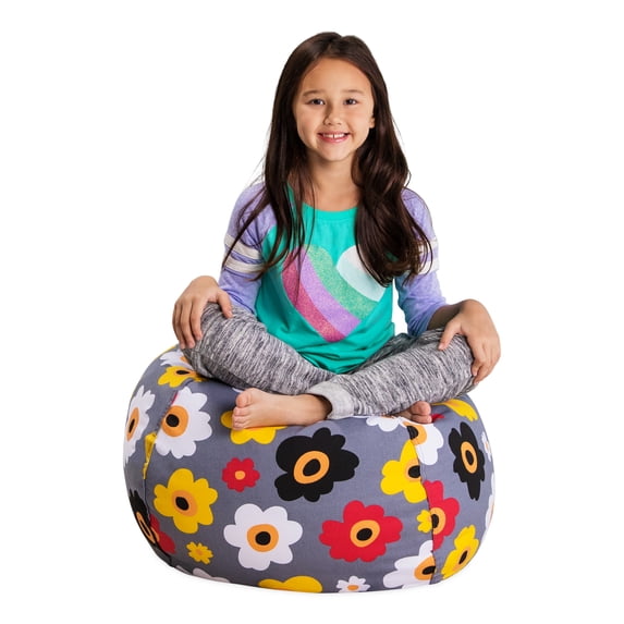 Posh Creations Bean Bag Stuffable Cover Only - Organizer, Canvas, Kids,2 ft, Gray Floral