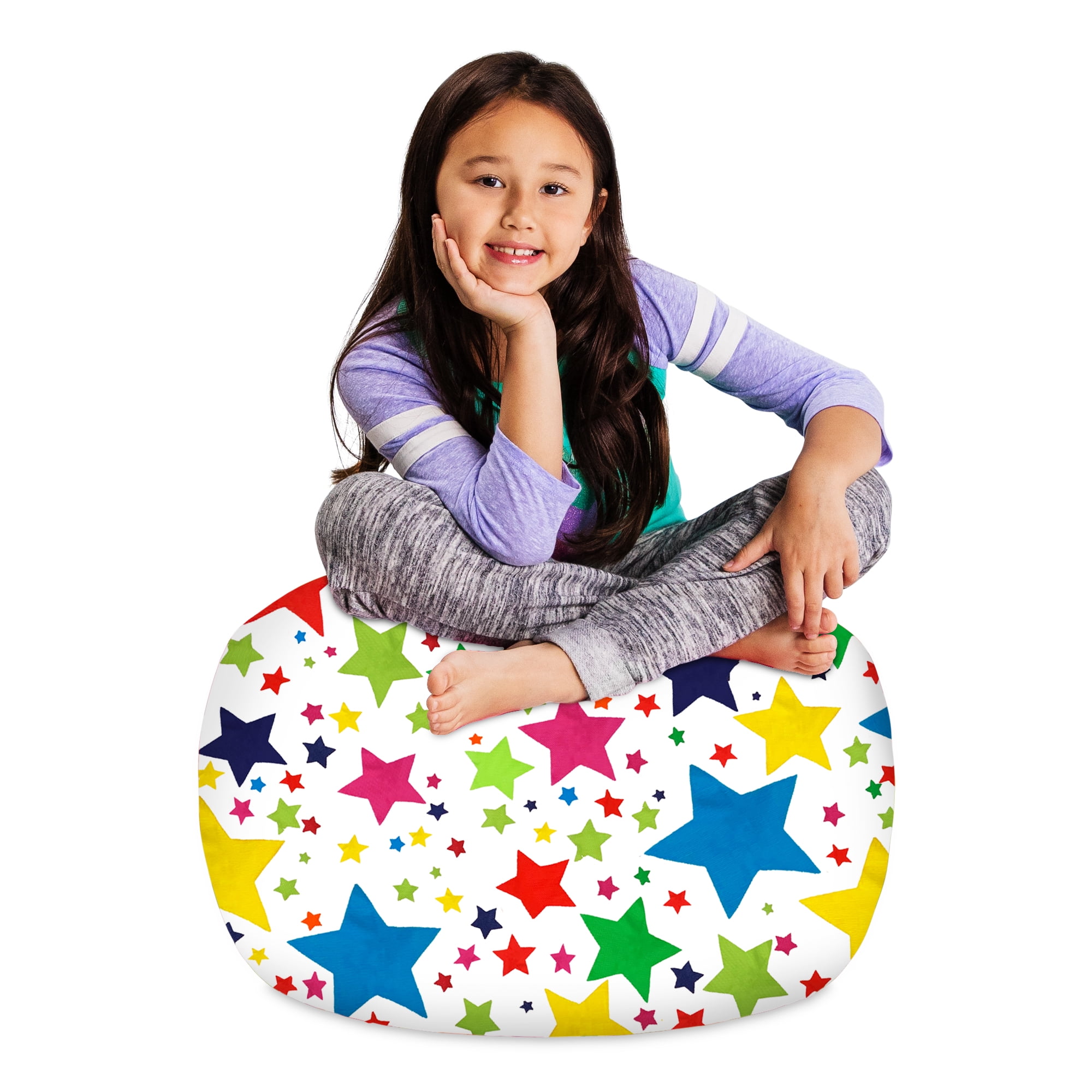 Posh Creations Bean Bag Stuffable Cover Only,Seat,Canvas,Kids,2 ft, Multicolor Stars,White
