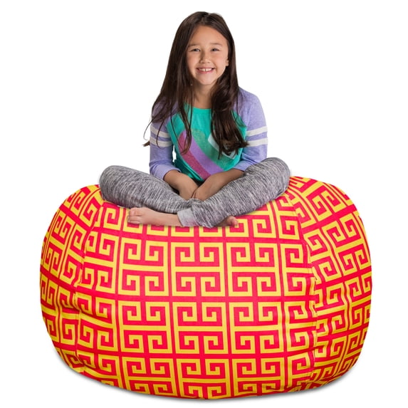 Posh Creations Bean Bag Stuffable Cover Only - Soft Canvas, Kids, 4 ft,Scrolls Red,Yellow