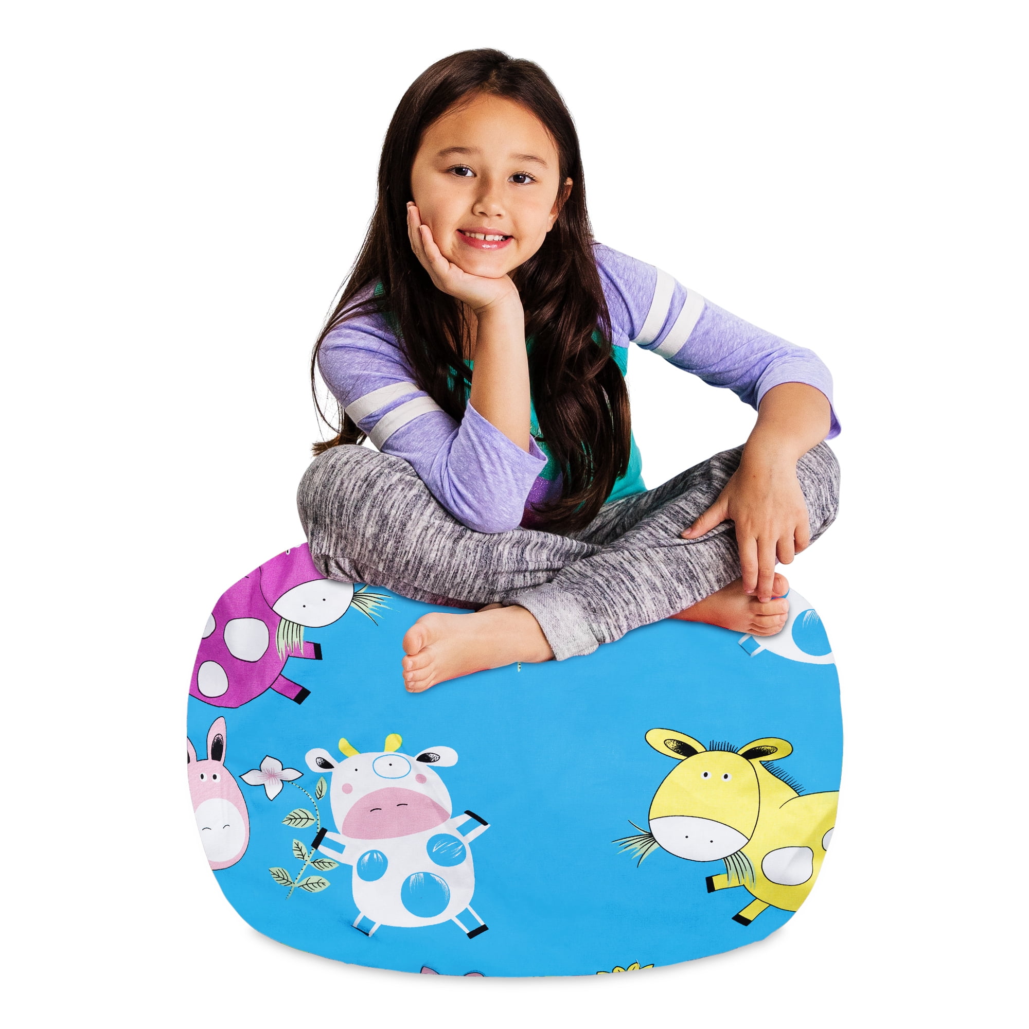 Posh Creations Bean Bag Stuffable Cover Only-Toy Organizer, Canvas,Kids, 2 ft, Farm Animals on Blue