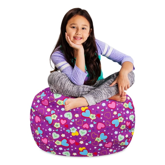 Posh Creations Bean Bag Stuffable Cover Only-Toy Organizer, Canvas,Kids, 2 ft, Multicolor Flowers on Purple