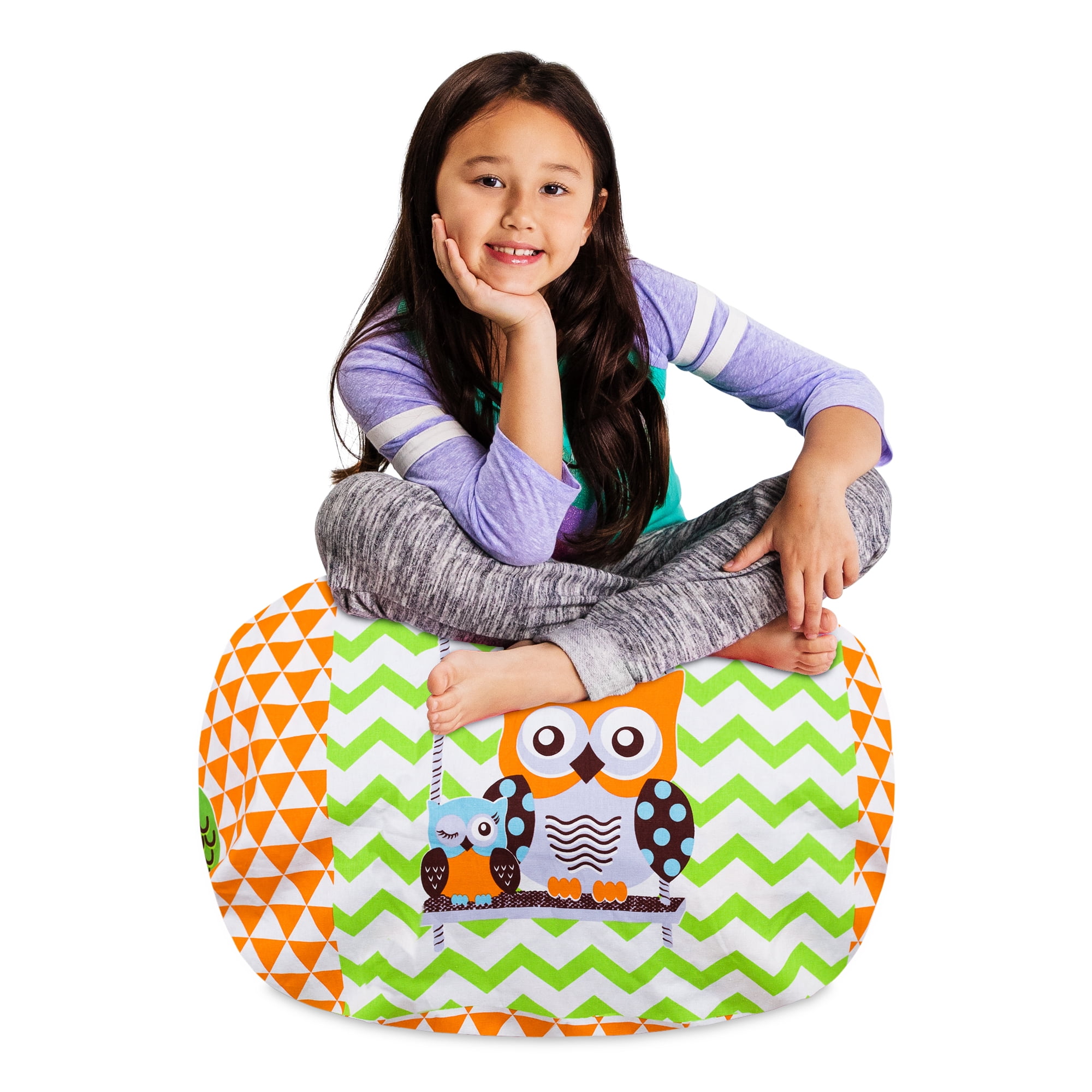 Posh Creations Bean Bag Stuffable Cover Only-Toy Organizer, Canvas,Kids, 2 ft, Owls Green and Orange