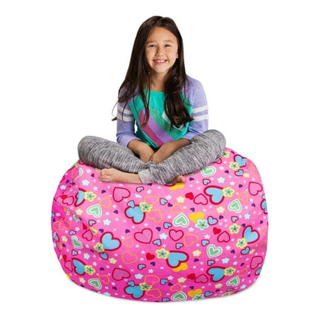 Posh Creations Bean Bag Stuffable Cover Only-Toy Organizer, Canvas, Kids, 3 ft, Hearts and Flowers