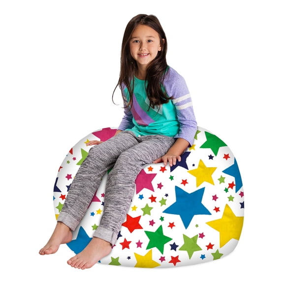 Posh Creations Bean Bag Stuffable Cover Only-Toy Organizer,Canvas,Kids,3 ft, Multicolor Stars, White