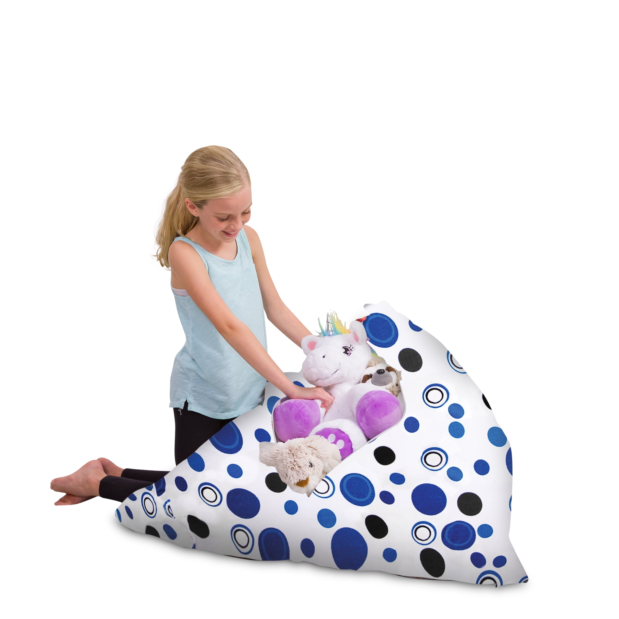 Posh Creations Bean Bag Stuffable Cover Only - Toy Organizer, Canvas, Kids, 4 ft, Canvas Bubbles Blue and White