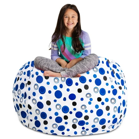 Posh Creations Bean Bag Stuffable Cover Only-Toy Organizer, Canvas, Kids, 4ft, Blue Bubbles on White