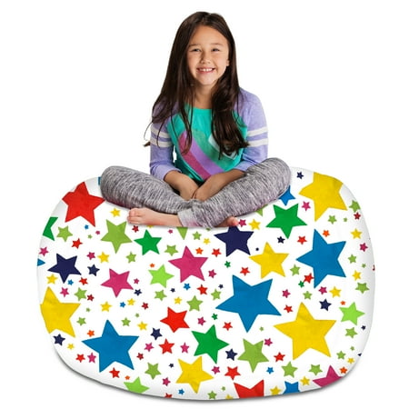 Posh Creations Bean Bag Stuffable Cover Only-for Toys,Canvas,Kids, 4 ft, Multicolor Stars,White